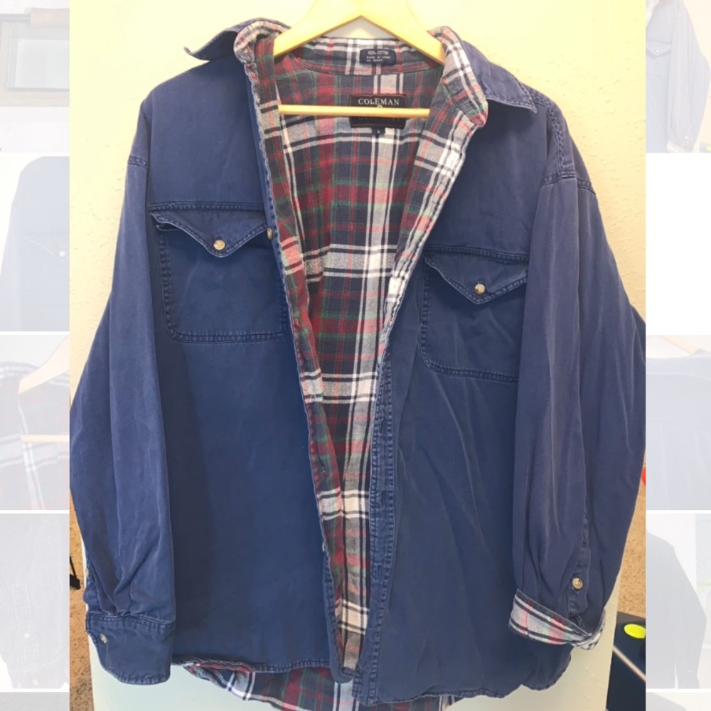 Navy blue & Plaid long sleeved button down